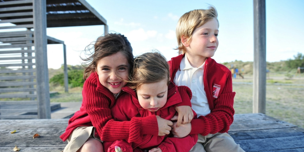 Niños con uniforme escolar de su colegio
